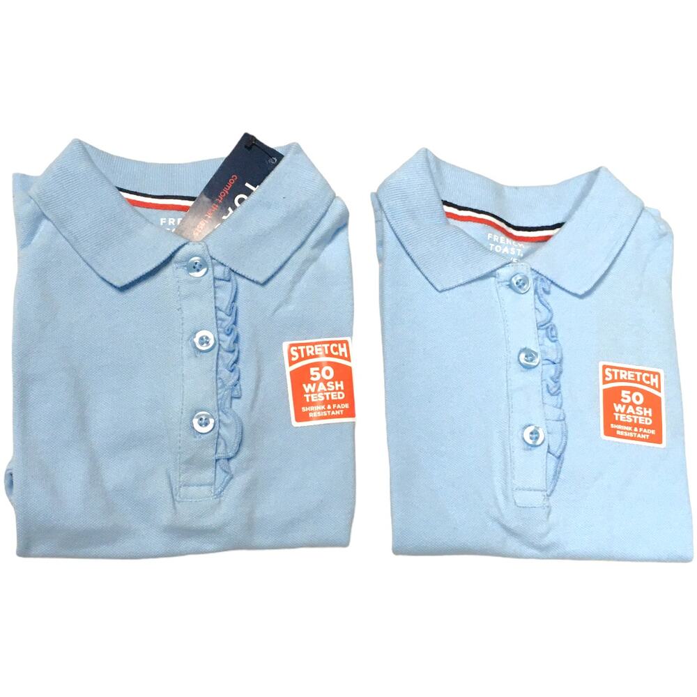French Toast Polo Shirt Ruffle Front‎ Kids XS 4/5 Set of 2 School Uniform NEW
